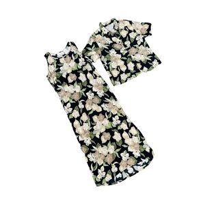 Kathie Black and Green 2 Piece Floral Top and Dress Set